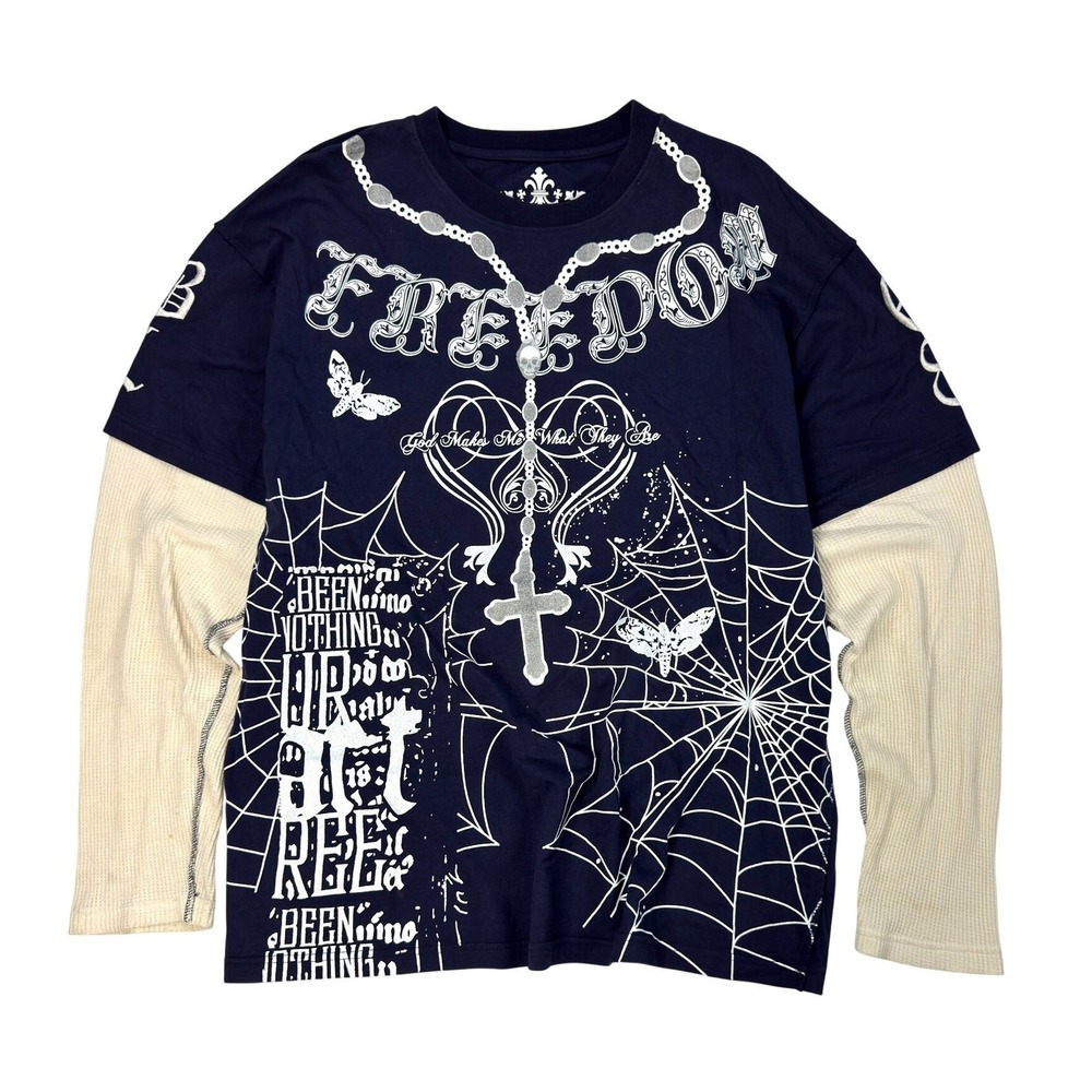 Vintage Blac‎ Label Thermal Shirt Mens Size 3XL Skull Graphic Grunge Goth Y2K